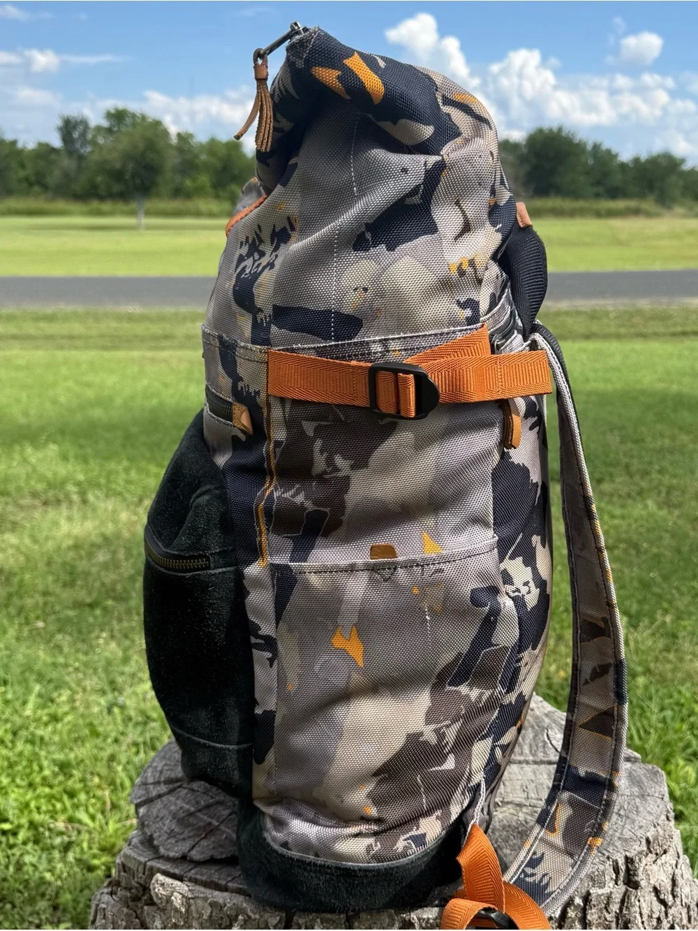 TUMI Dalston Roll Top orange, grey & black  Camouflage with Suede Front Pocket